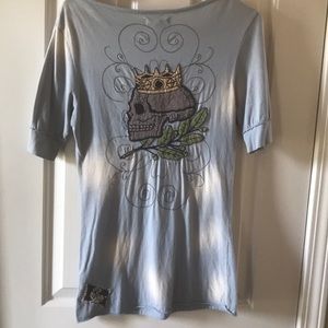 Women’s hand embroidered skull T-shirt by Edward Dada